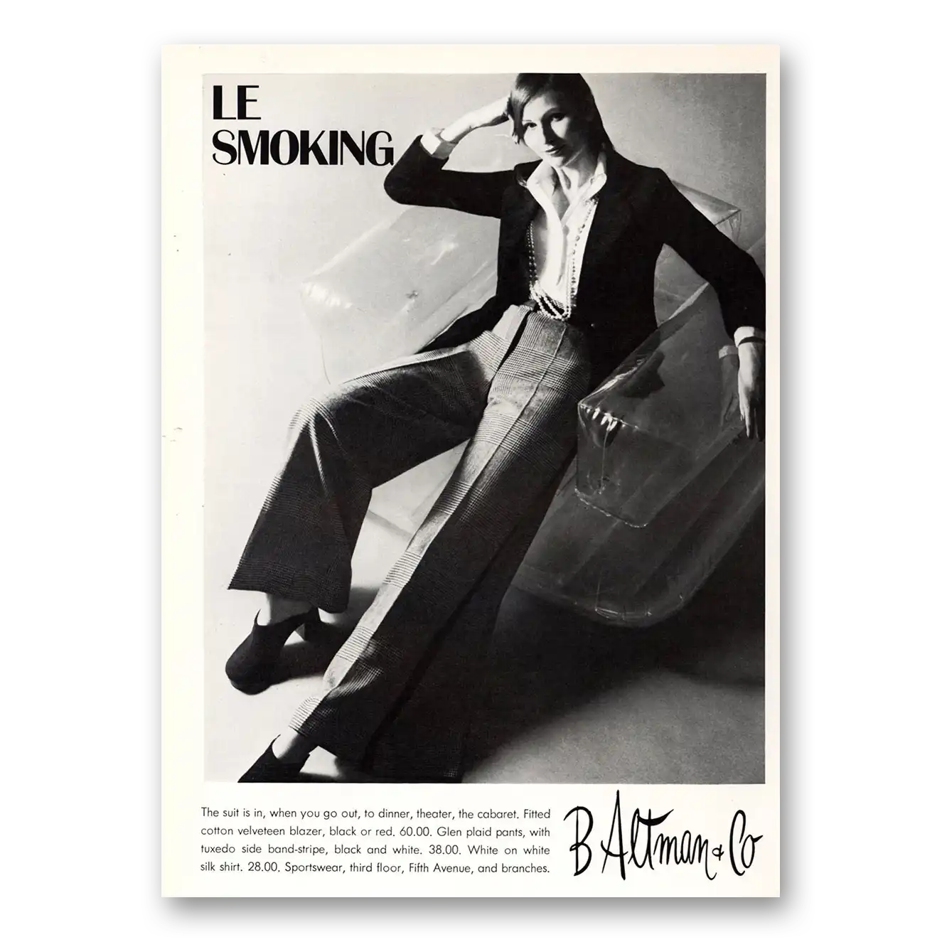 1972 B Altman Le Smoking The Suit Is In Vintage Magazine Print Ad