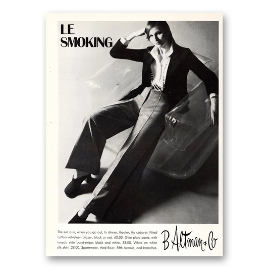 1972 B Altman Le Smoking The Suit Is In Vintage Magazine Print Ad