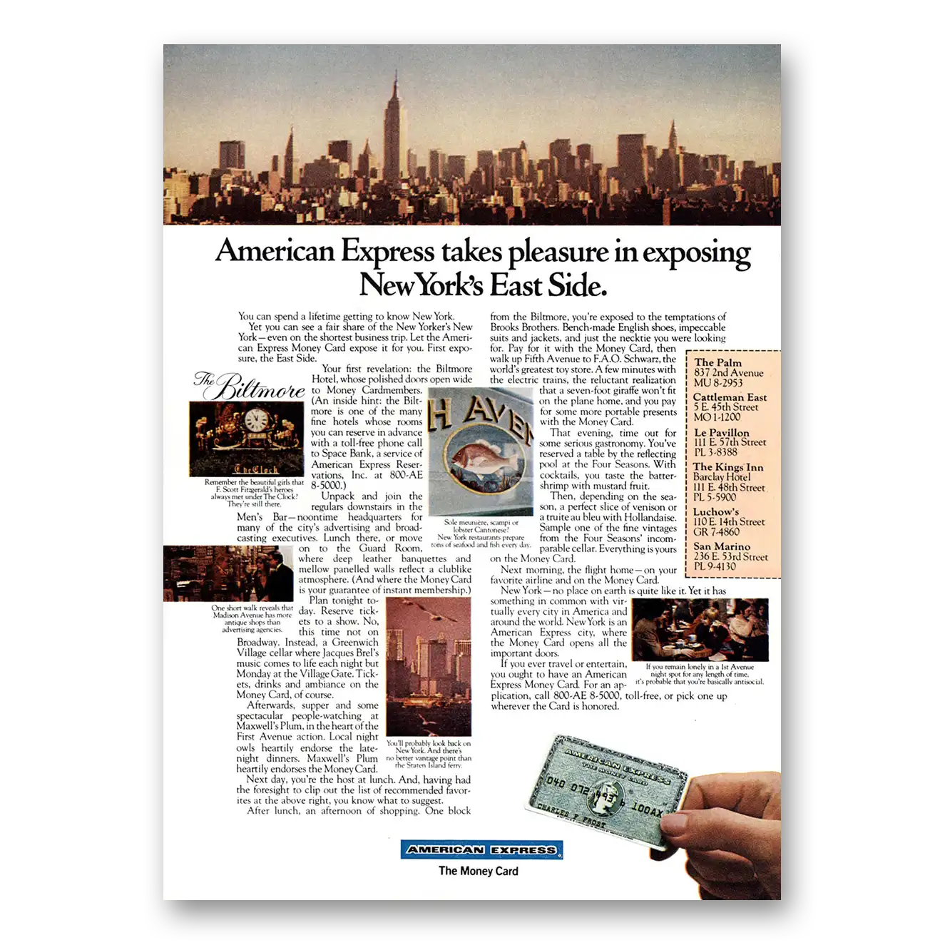 1972 American Express Exposing New Yorks East Side Vintage Magazine Print Ad