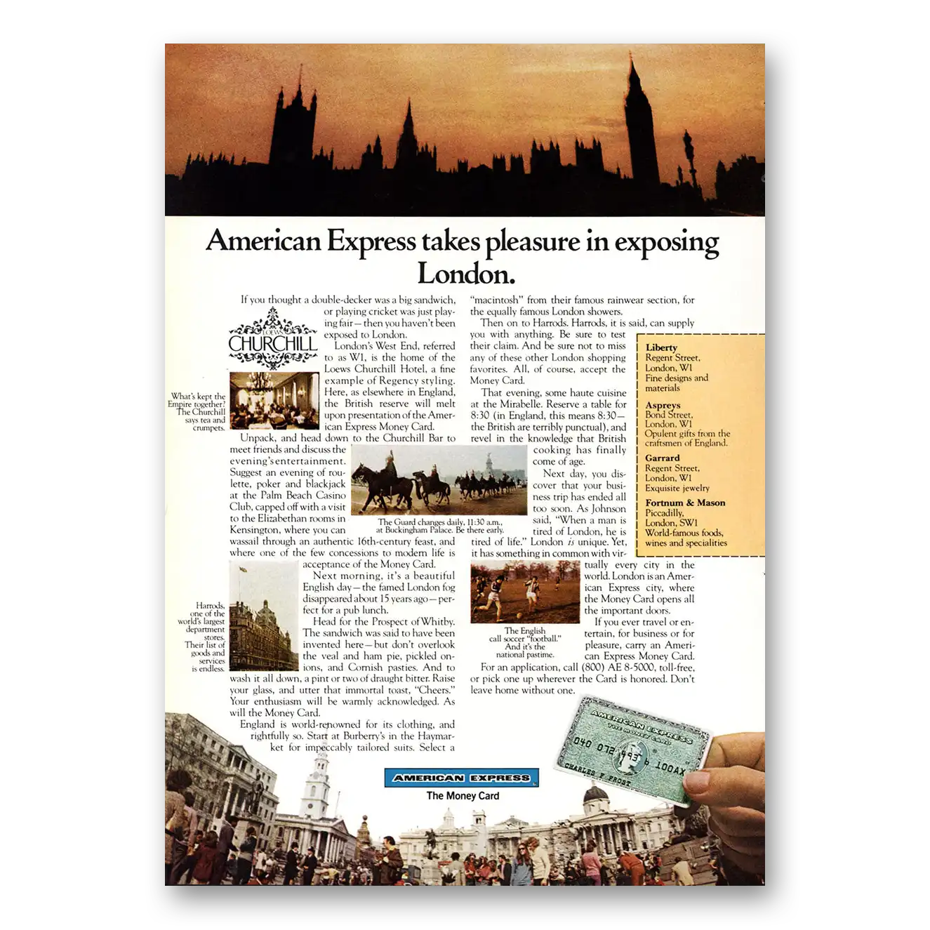 1972 American Express Pleasure In Exposing London Vintage Magazine Print Ad