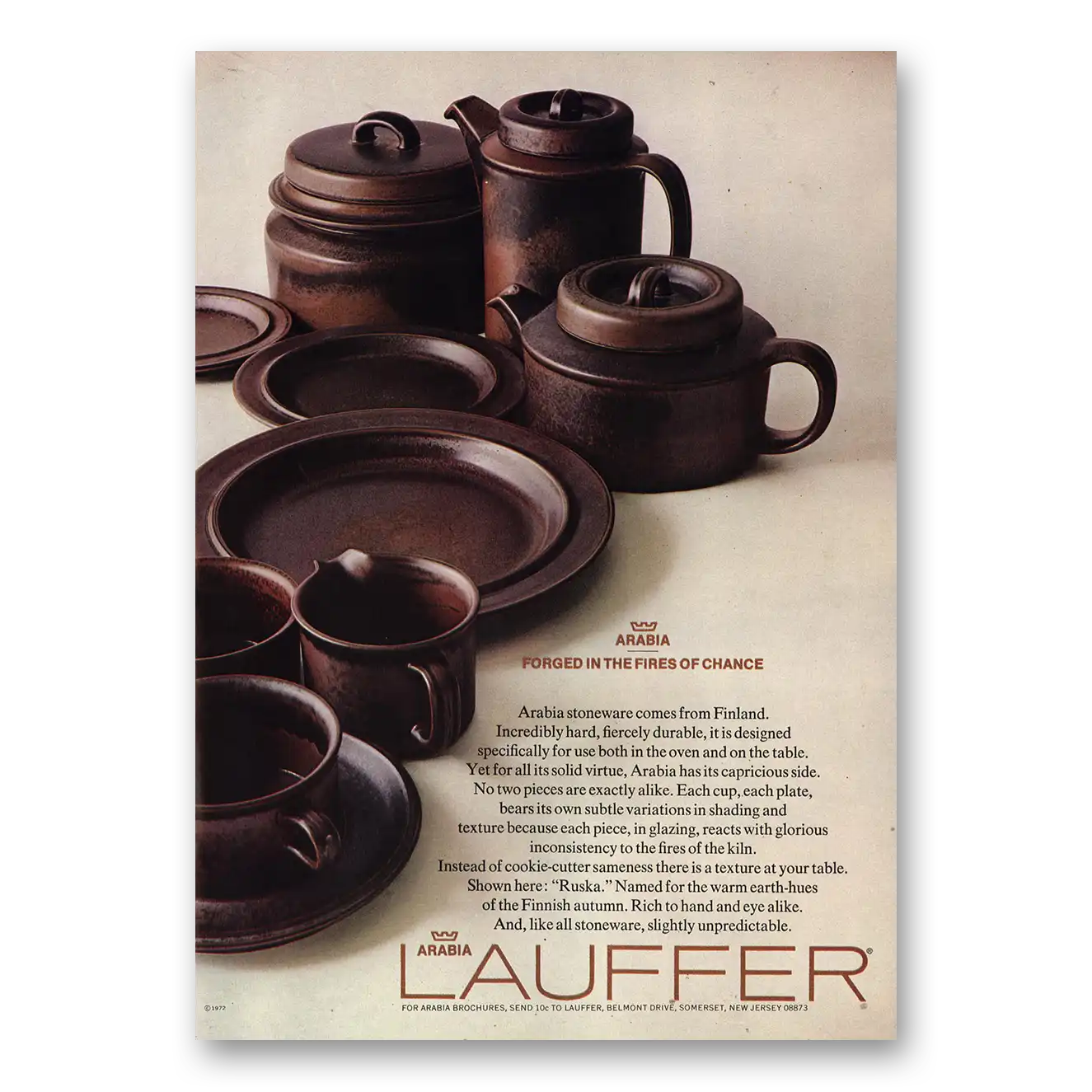 1972 Arabia Stoneware Forged In the Fires of Chance Vintage Magazine Print Ad