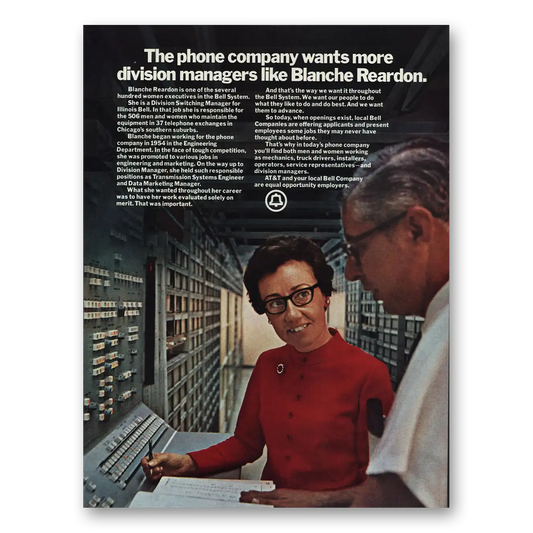 1972 AT&T Division Manager Blanche Reardon Vintage Magazine Print Ad