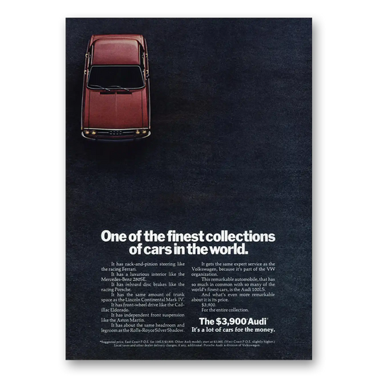 1972 Audi One of the Finest Collections of Cars Vintage Magazine Print Ad