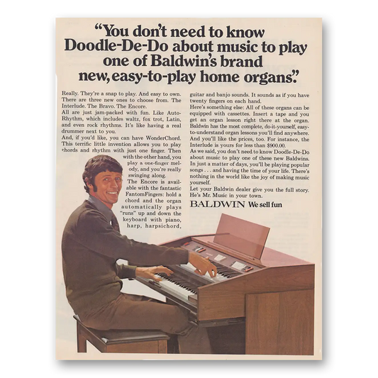 1972 Baldwin Home Organ Doodle De Do About Music Vintage Magazine Print Ad