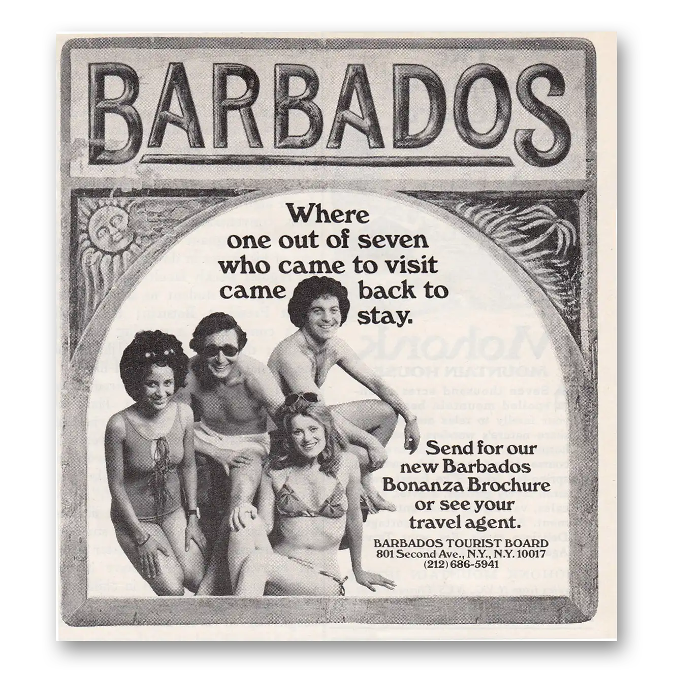 1972 Barbados One Out of Seven Who Came Back to Visit Vintage Magazine Print Ad