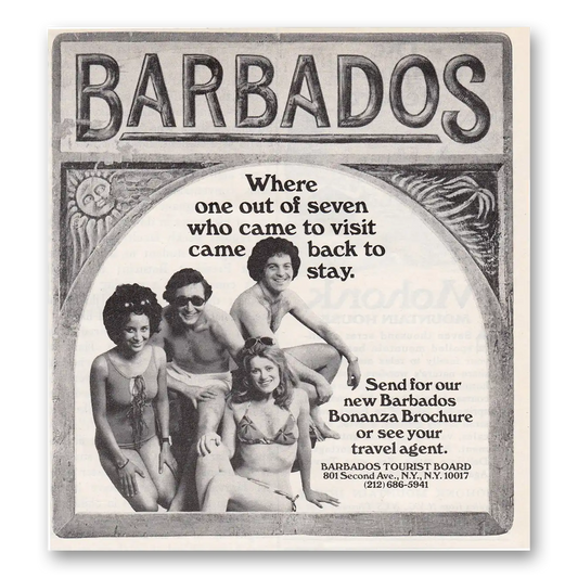 1972 Barbados One Out of Seven Who Came Back to Visit Vintage Magazine Print Ad