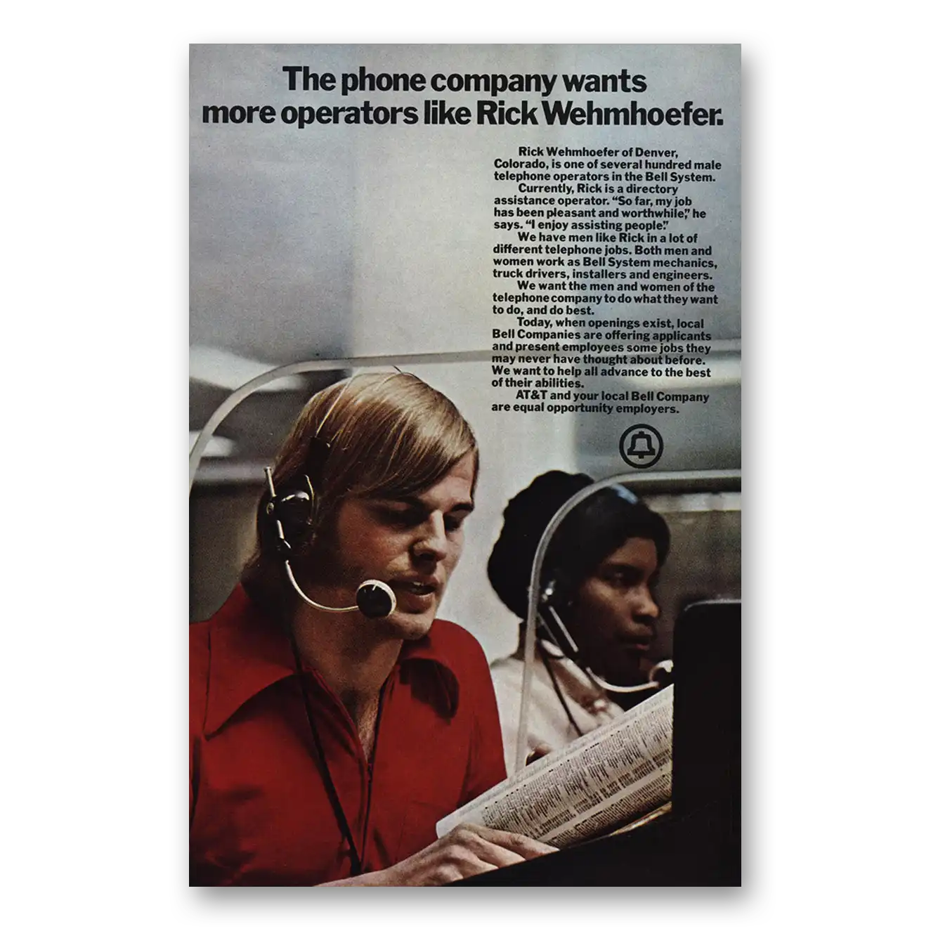 1972 AT&T Bell Telephone Rick Wehmhoefer Vintage Magazine Print Ad