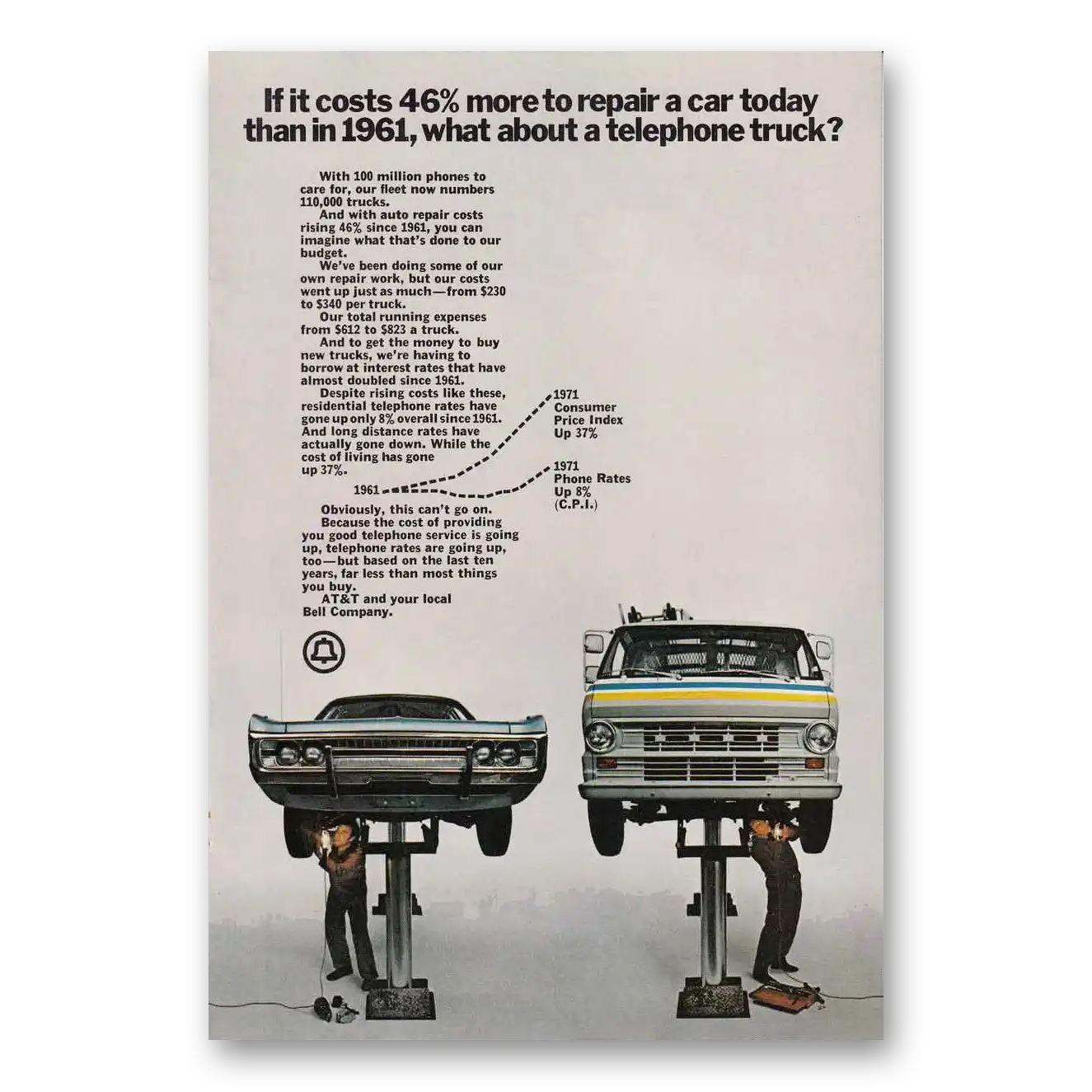 1972 AT&T Bell Telephone Truck Car Vintage Magazine Print Ad