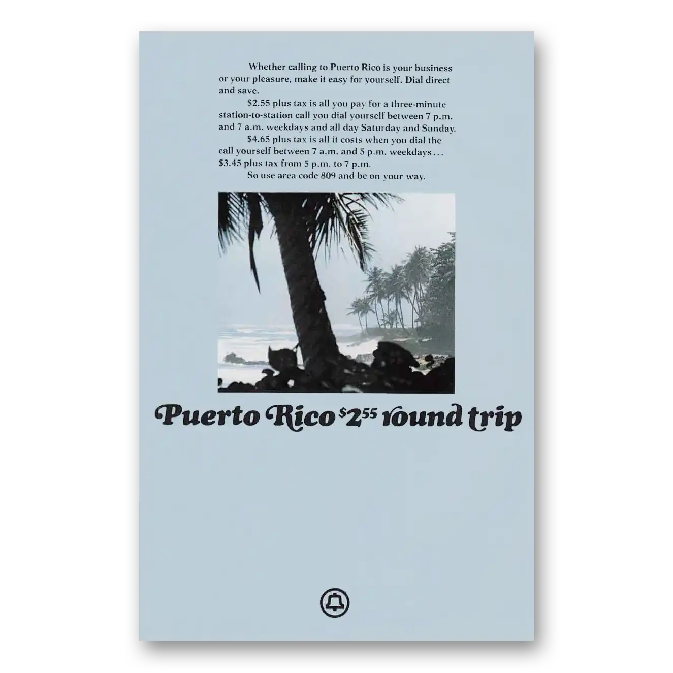 1972 Bell Telephone Puerto Rico Round Trip Vintage Magazine Print Ad