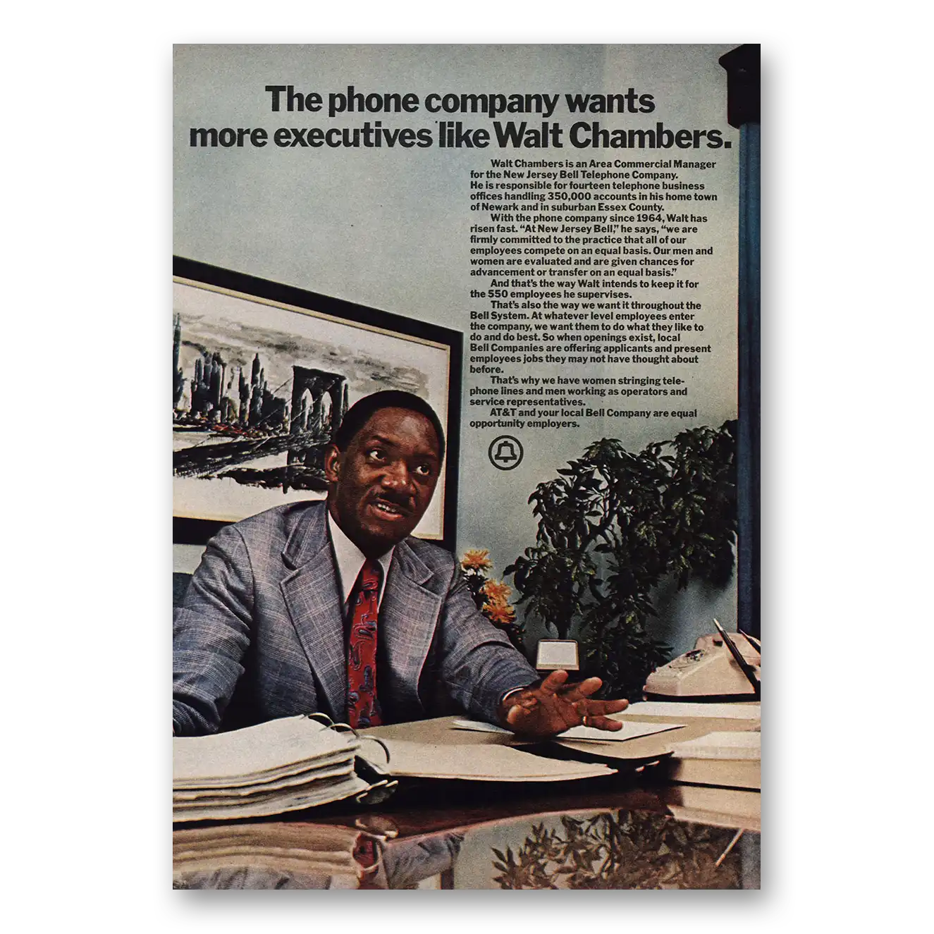 1972 Bell Telephone Walt Chambers Vintage Magazine Print Ad