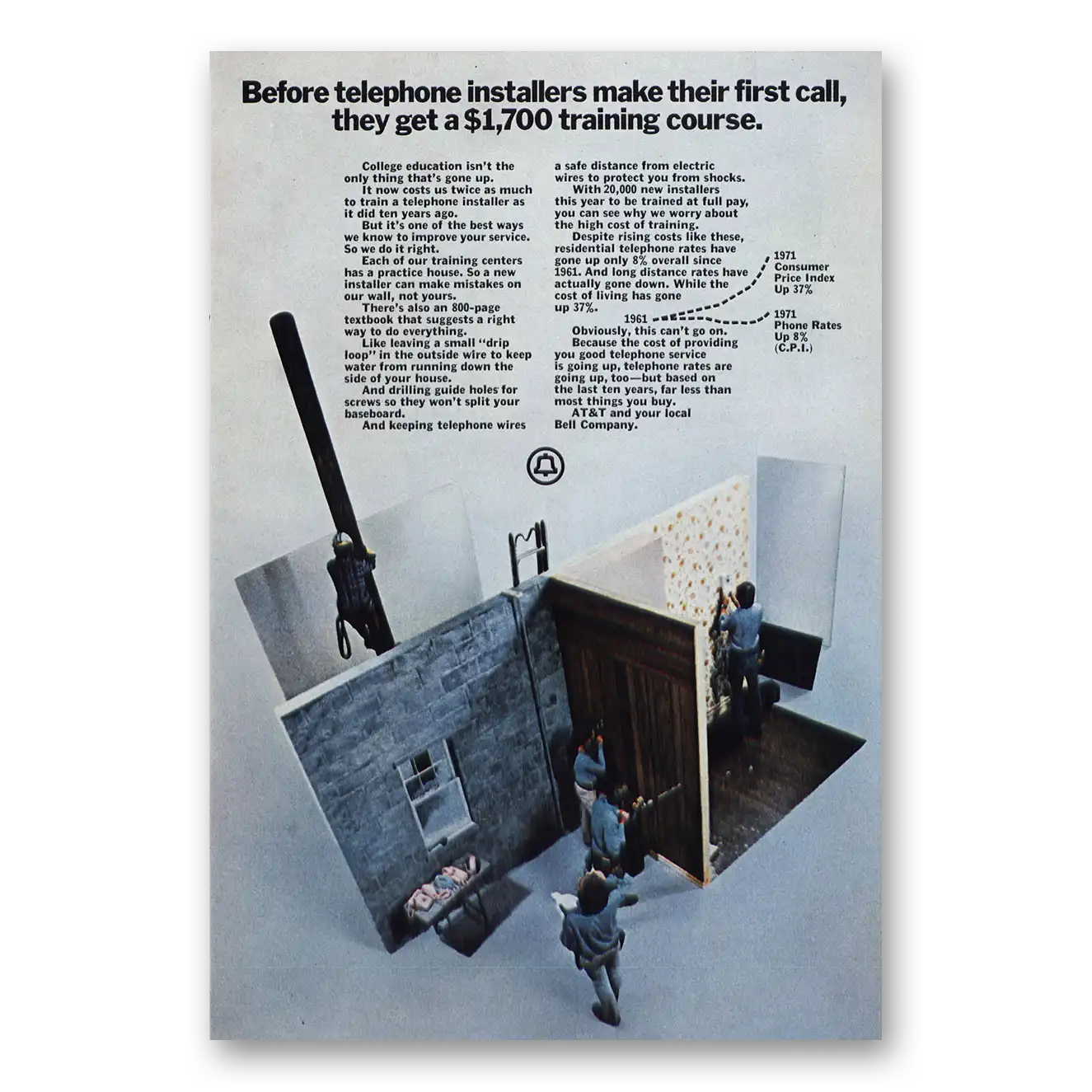 1972 Bell Telephone Installers Vintage Magazine Print Ad