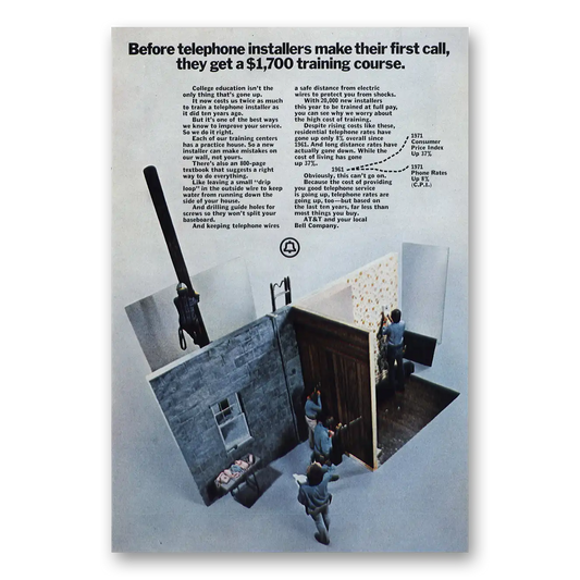 1972 Bell Telephone Installers Vintage Magazine Print Ad