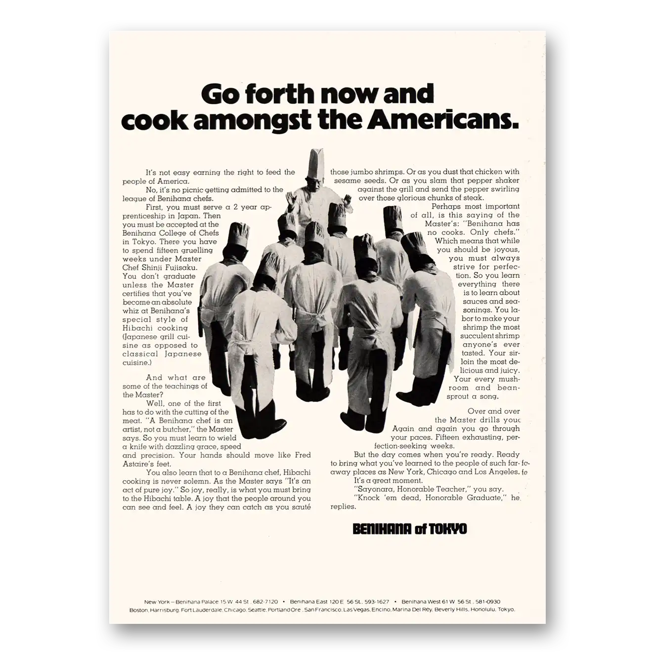 1972 Benihana of Tokyo Cook Amongst the Americans Vintage Magazine Print Ad