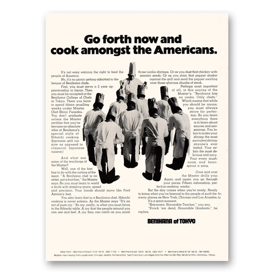 1972 Benihana of Tokyo Cook Amongst the Americans Vintage Magazine Print Ad