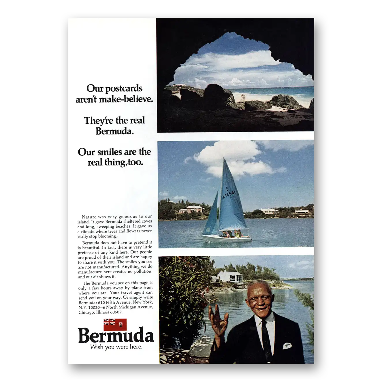 1972 Bermuda Our Postcards Arent Make Believe Vintage Magazine Print Ad