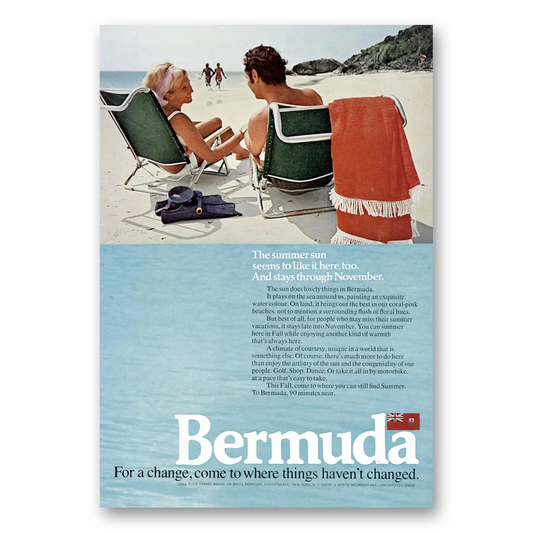 1972 Bermuda Summer Sun Seems to Like It Here Vintage Magazine Print Ad