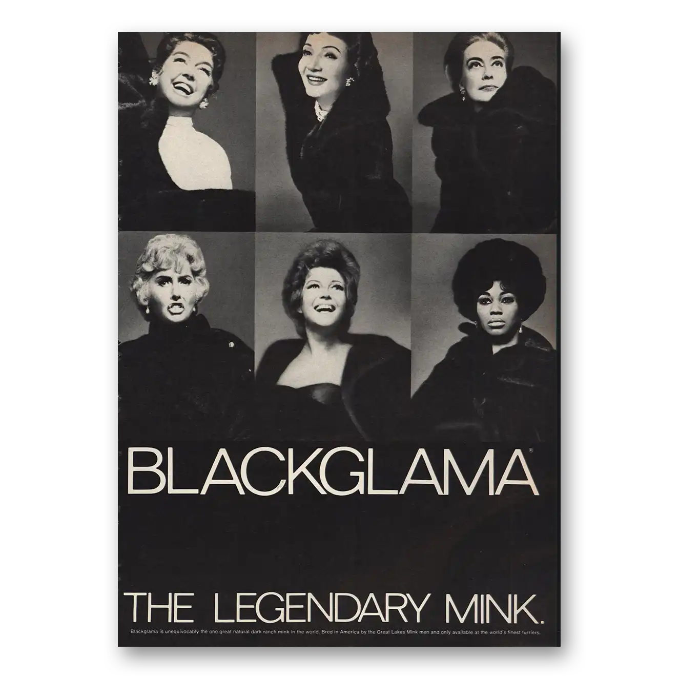 1972 Blackglama The Legendary Mink Vintage Magazine Print Ad