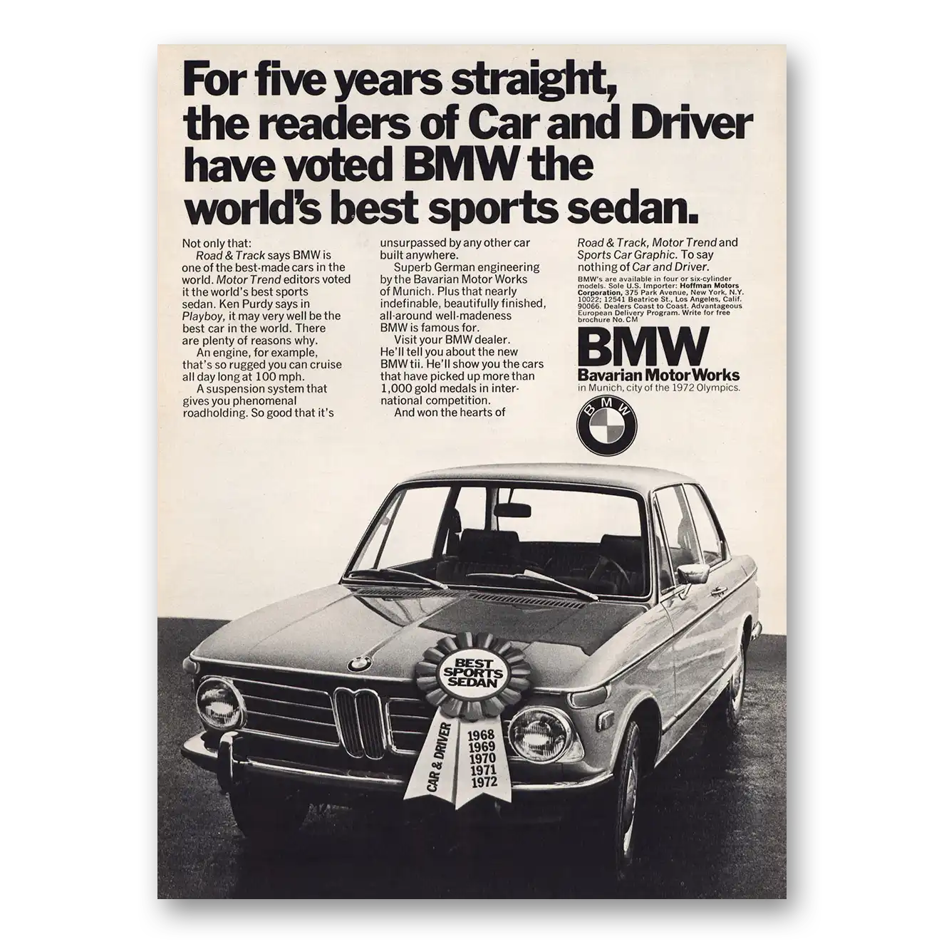 1972 BMW Worlds Best Sports Sedan Vintage Magazine Print Ad