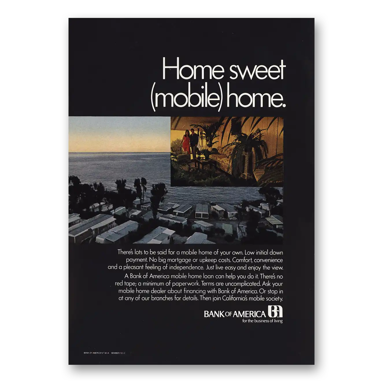 1972 Bank of America Home Sweet Mobile Home Vintage Magazine Print Ad