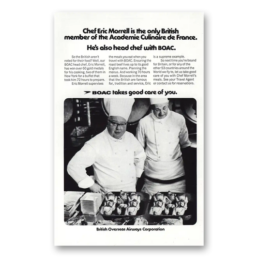 1972 British Airways BOAC Chef Eric Morrell Vintage Magazine Print Ad