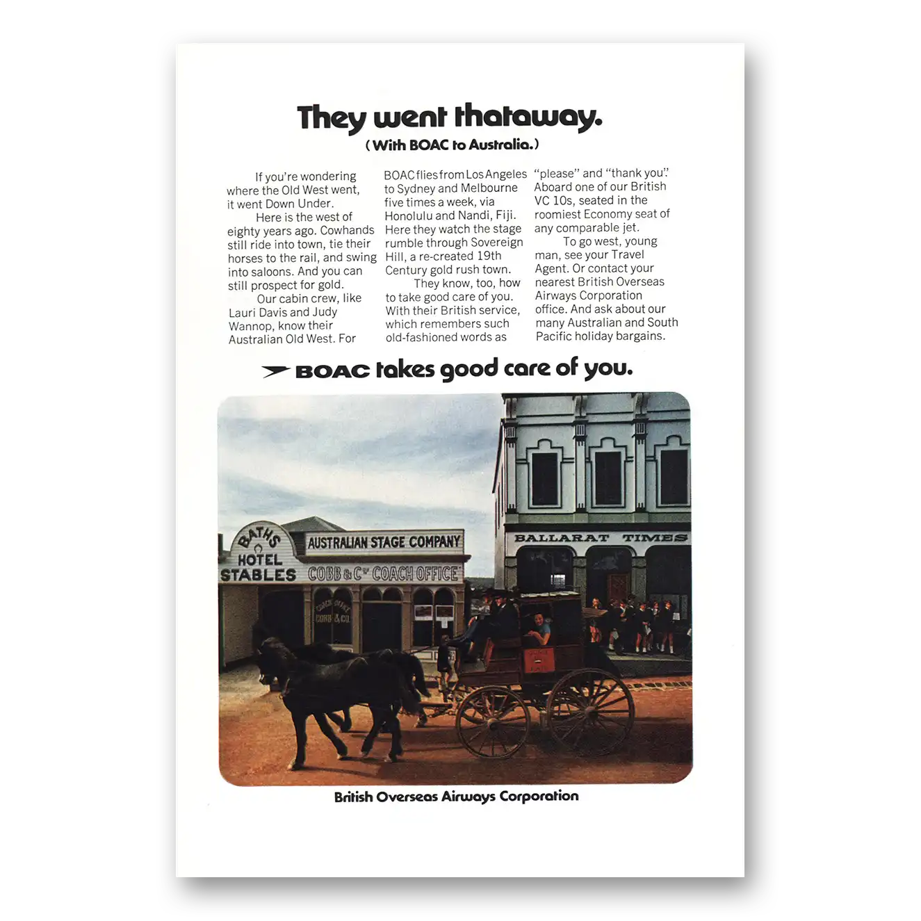 1972 British Airways BOAC Australian Stage Vintage Magazine Print Ad