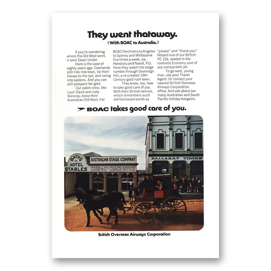 1972 British Airways BOAC Australian Stage Vintage Magazine Print Ad