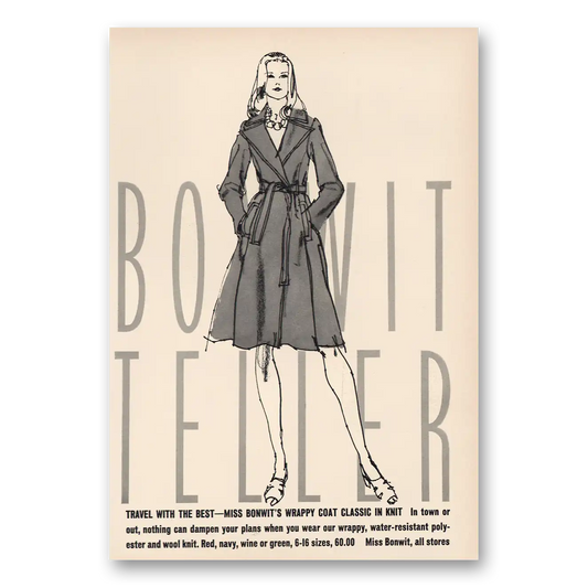 1972 Bonwit Teller Wrappy Coat Classic Vintage Magazine Print Ad