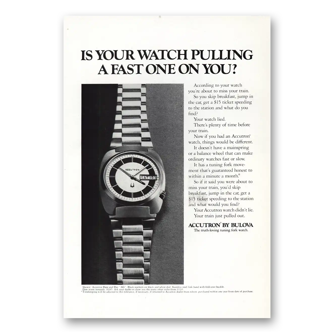 1972 Accutron Watch Pulling a Fast One Vintage Magazine Print Ad