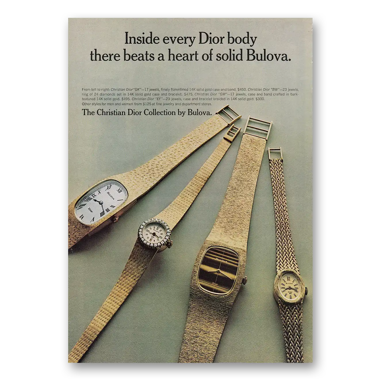 1972 Bulova Watch Inside Every Dior Body Vintage Magazine Print Ad