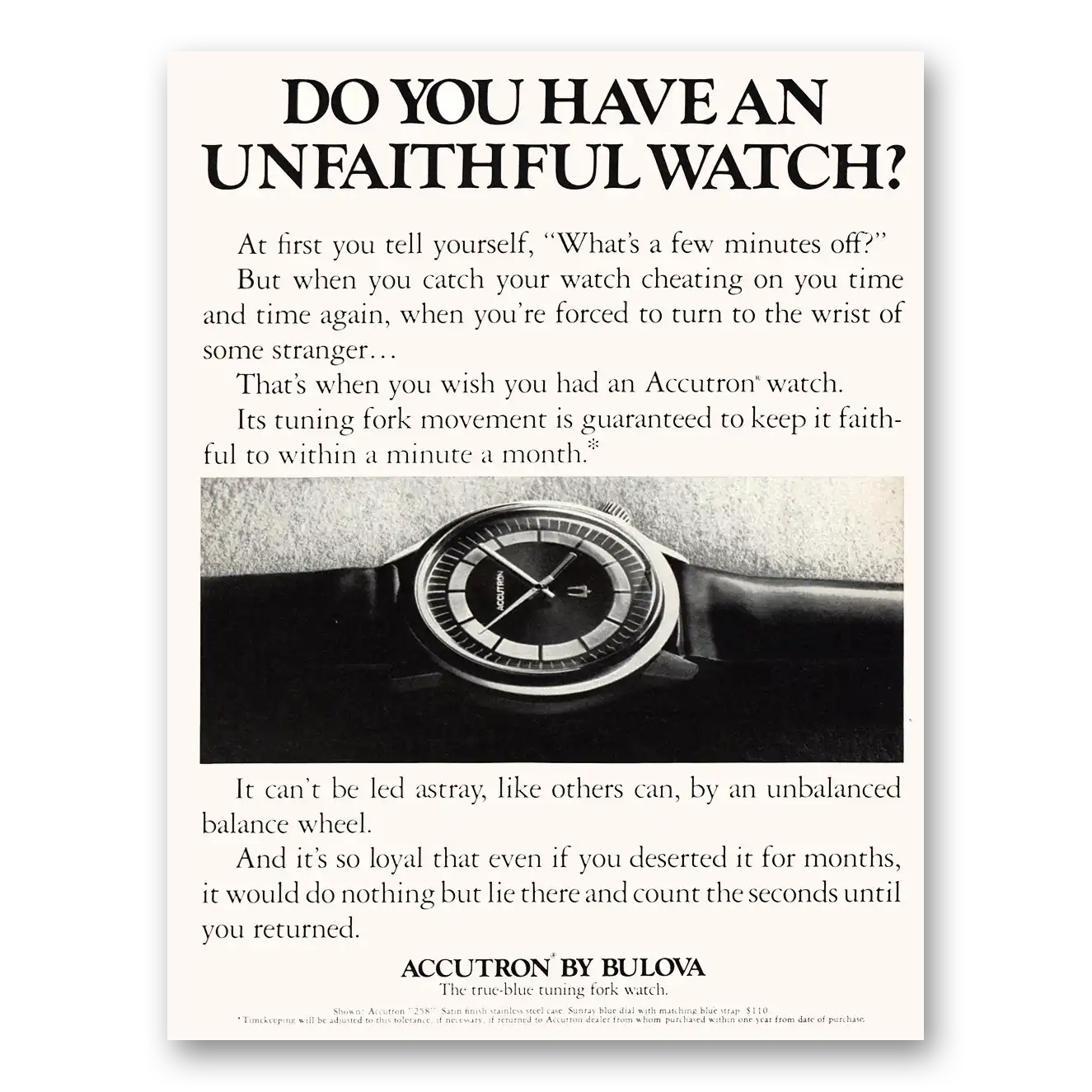 1972 Accutron Watch Do You Have An Unfaithful Watch Vintage Magazine Print Ad