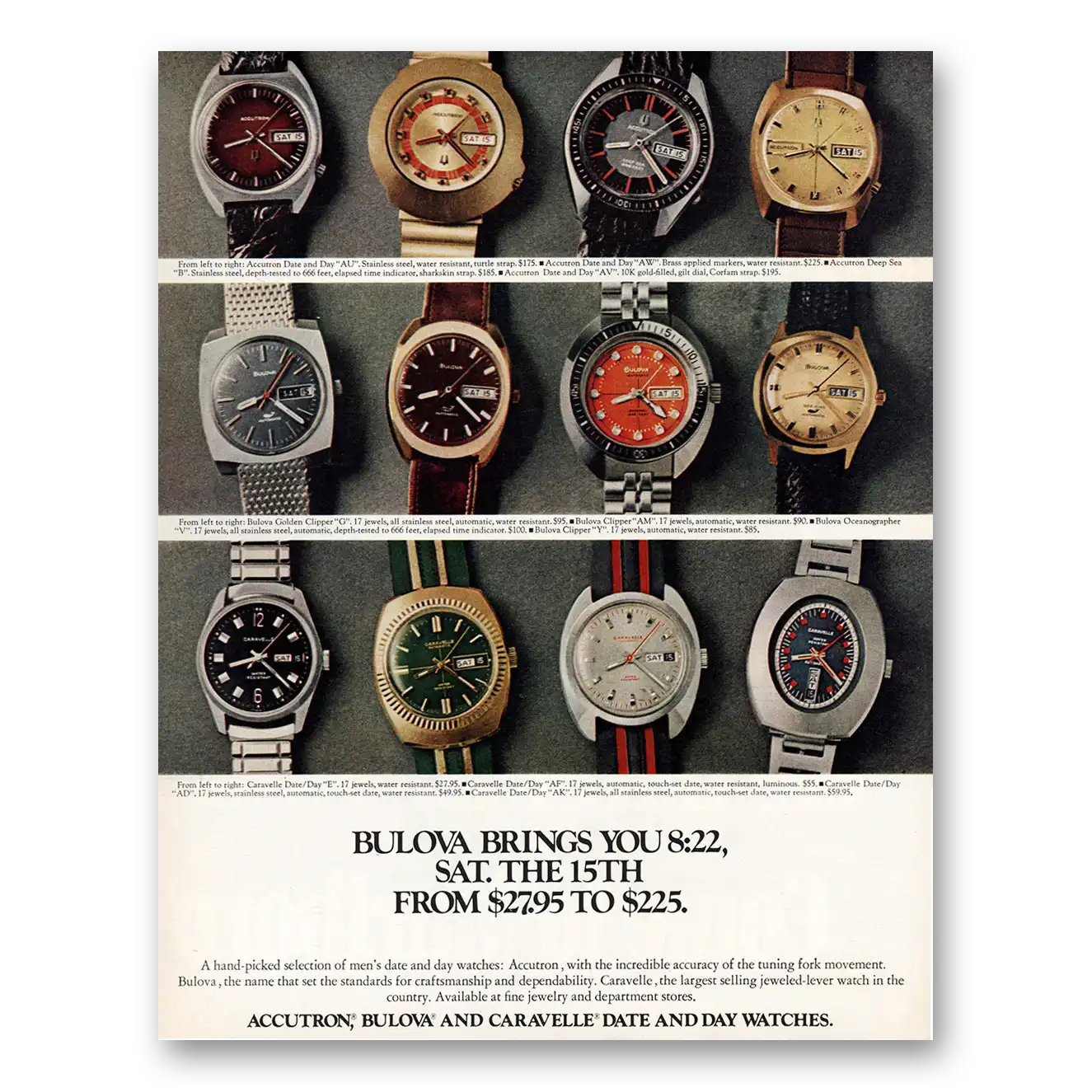 1972 Accutron Watch Brings You 822 Sat the 15th Vintage Magazine Print Ad