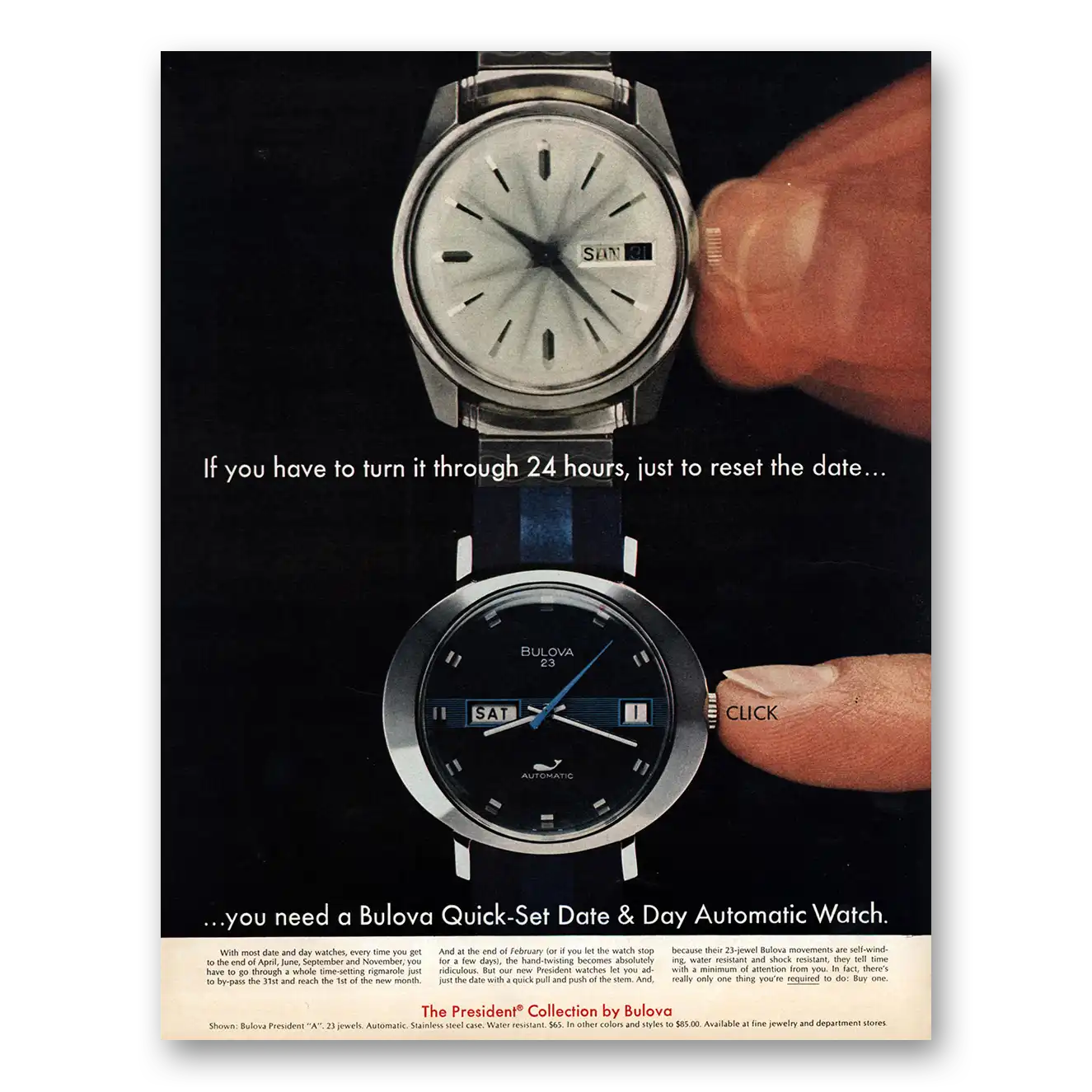 1972 Bulova Watch You Have To Turn It Through 24 Hours Vintage Magazine Print Ad