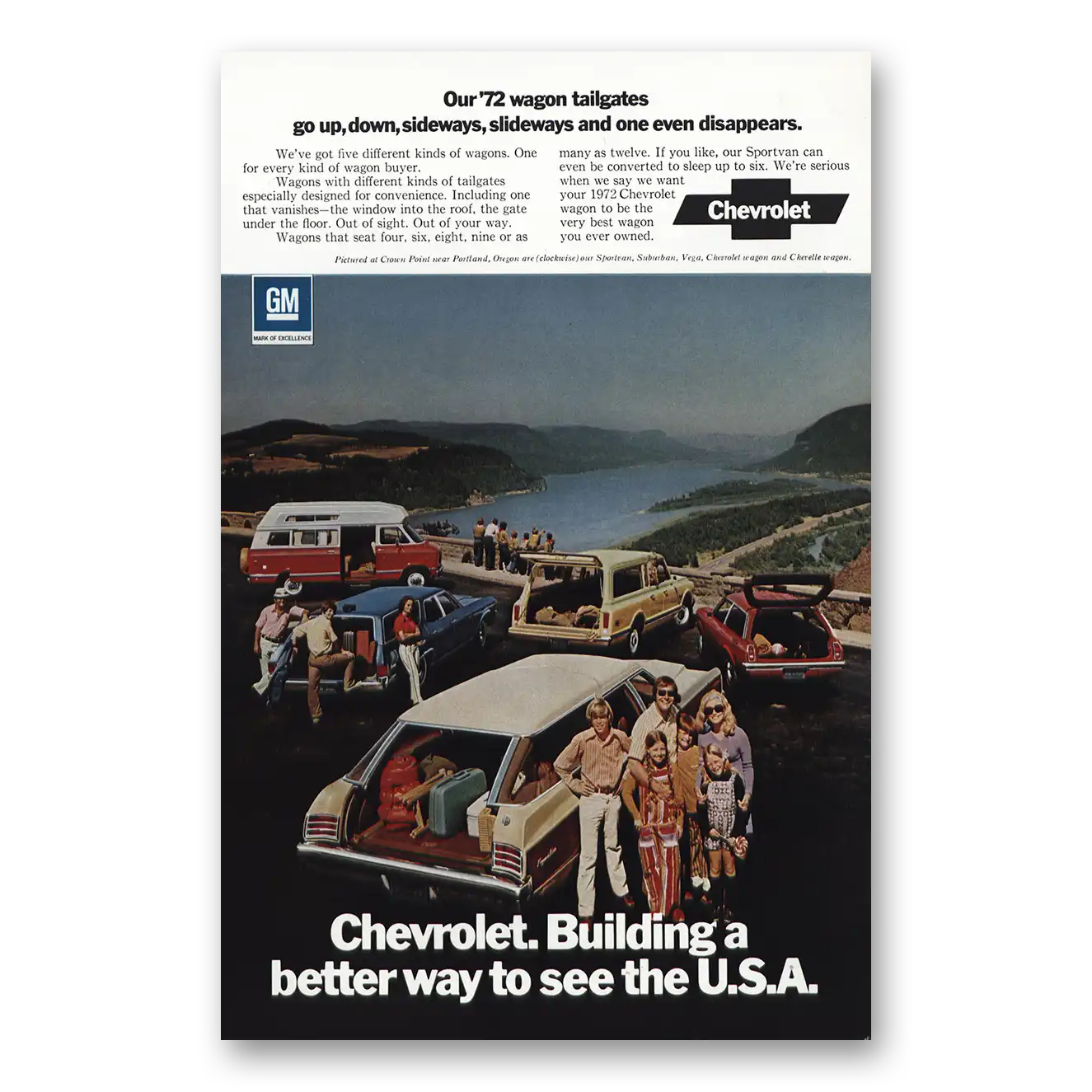 1971 Chevrolet Wagons Wagon Tailgates Up Down Sideways Slideways Vintage Magazine Print Ad