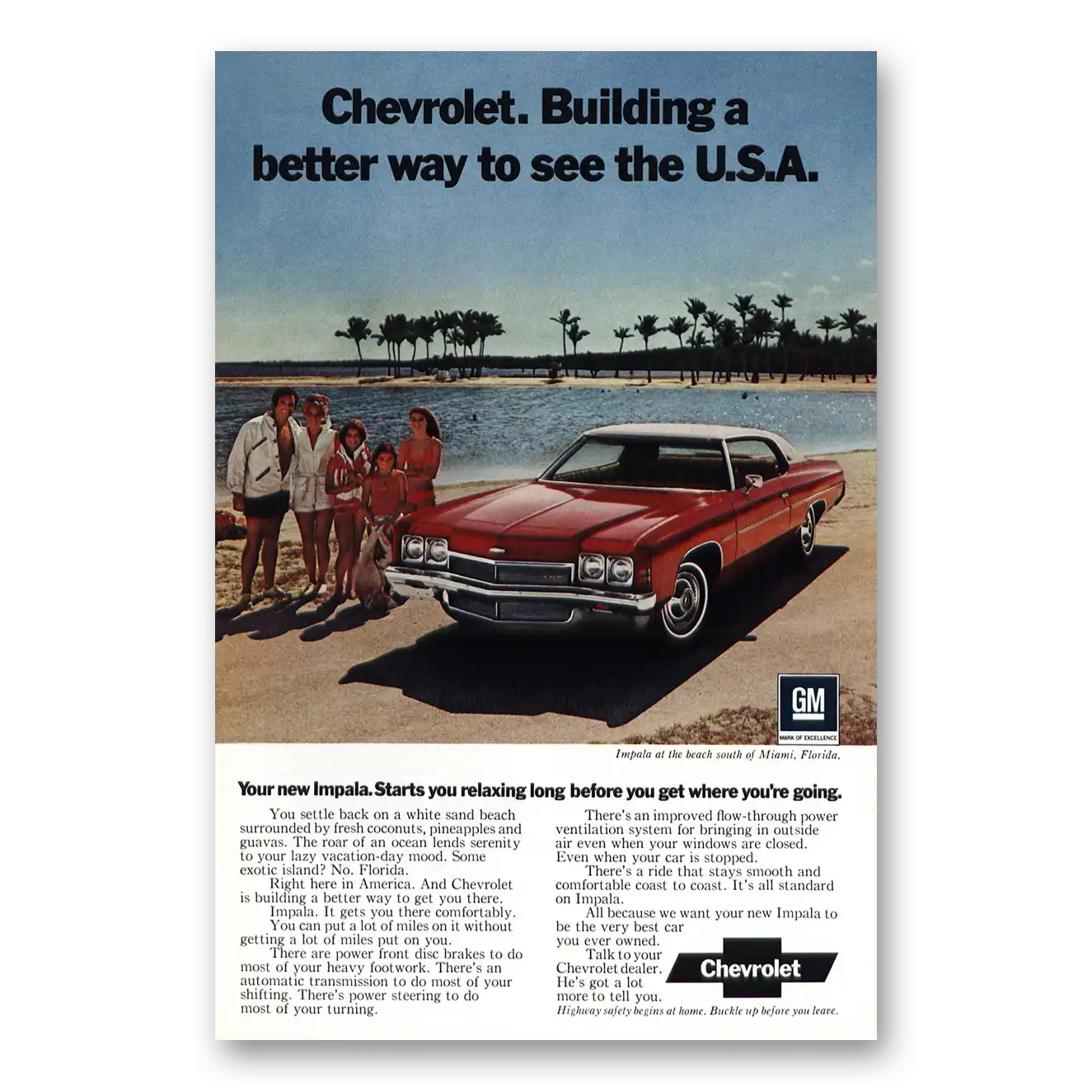 1972 Chevrolet Impala Better Way to See USA Miami Vintage Magazine Print Ad