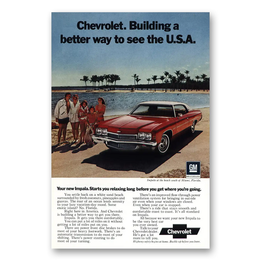 1972 Chevrolet Impala Better Way to See USA Miami Vintage Magazine Print Ad