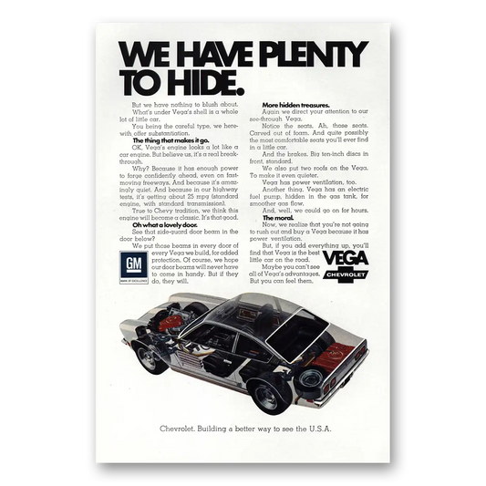 1972 Chevrolet Vega Plenty to Hide Vintage Magazine Print Ad