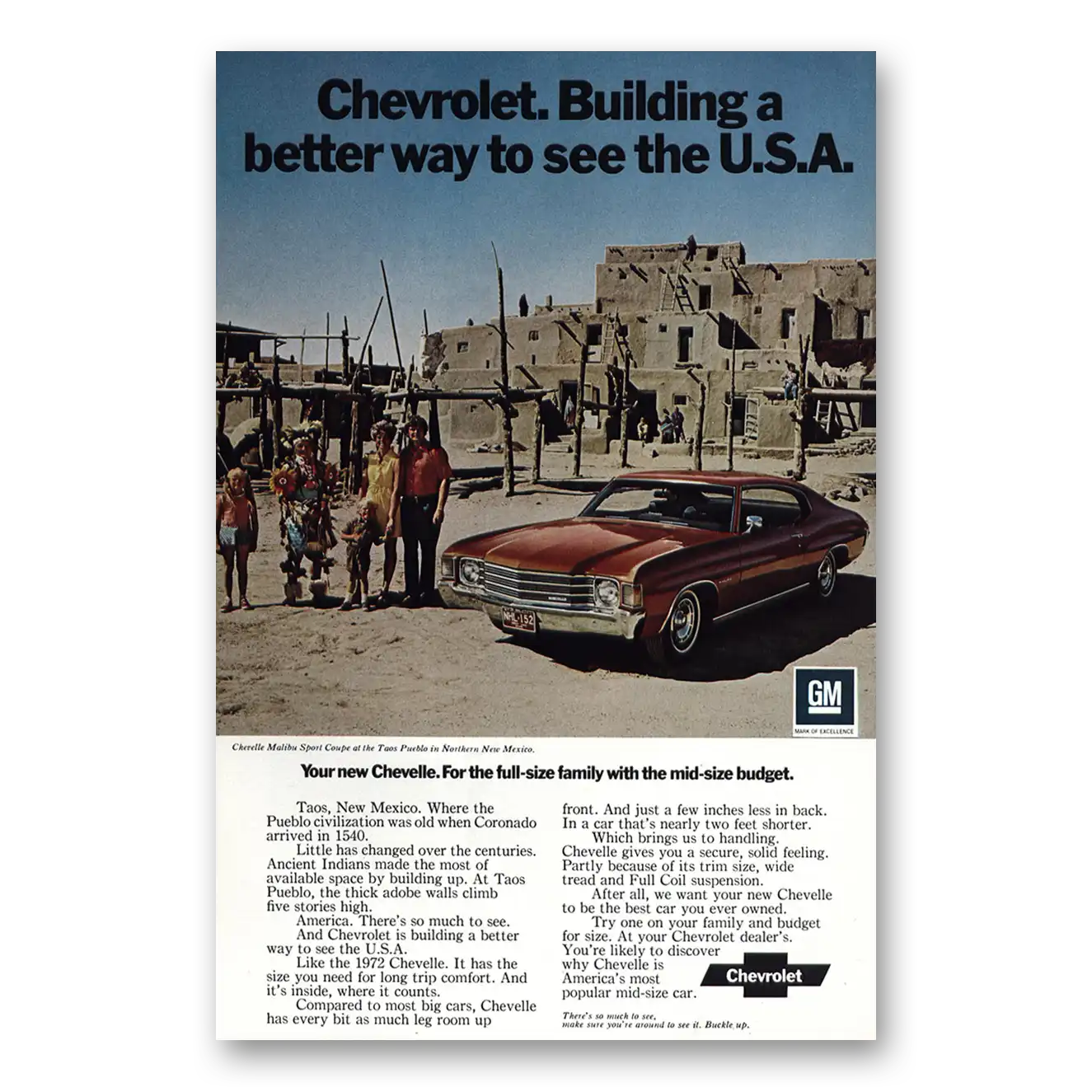 1972 Chevrolet Chevelle Taos Pueblo Better Way USA Vintage Magazine Print Ad