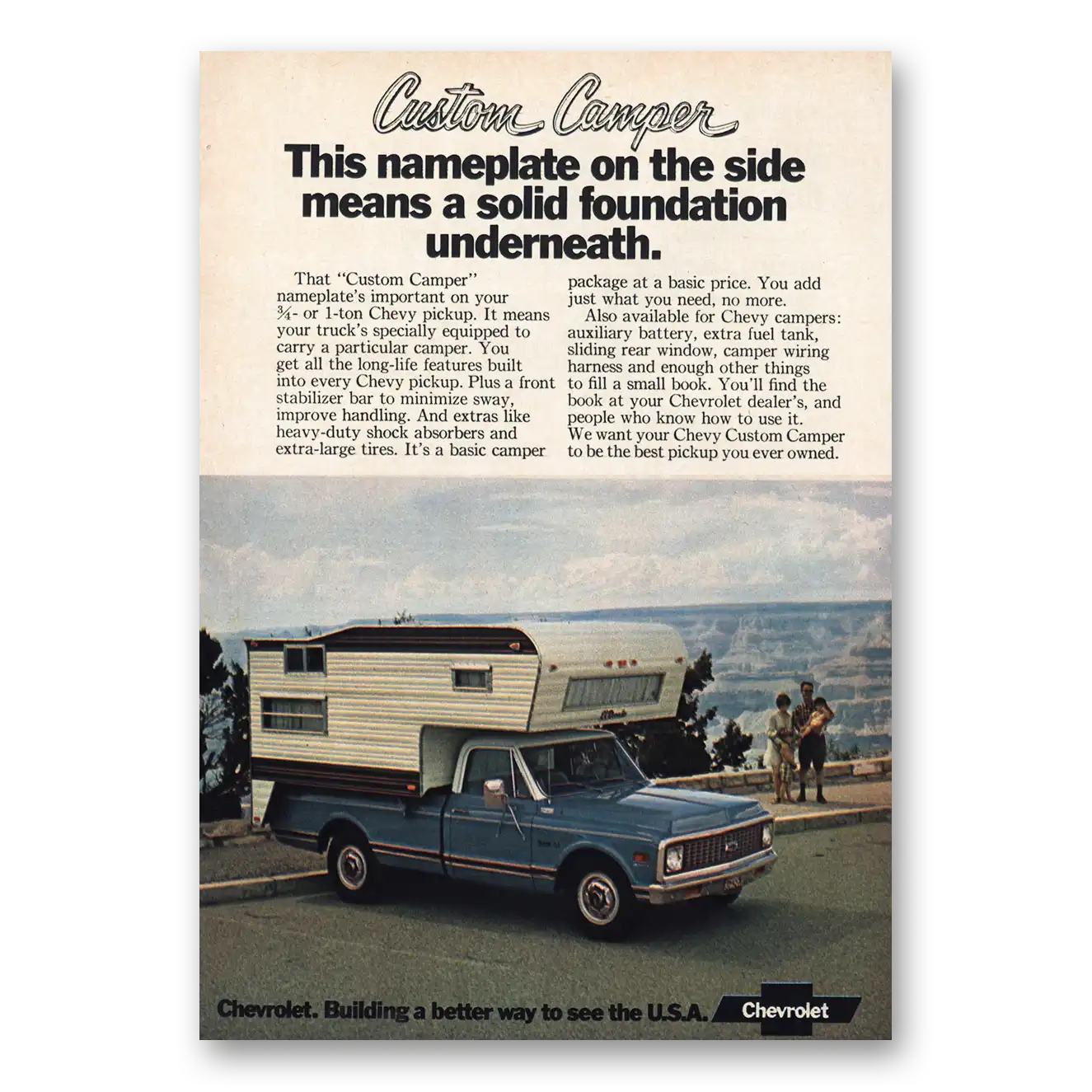 1972 Chevrolet Custom Camper Custom Camper Nameplate On the Side Vintage Magazine Print Ad