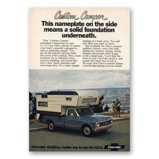 1972 Chevrolet Custom Camper Custom Camper Nameplate On the Side Vintage Magazine Print Ad