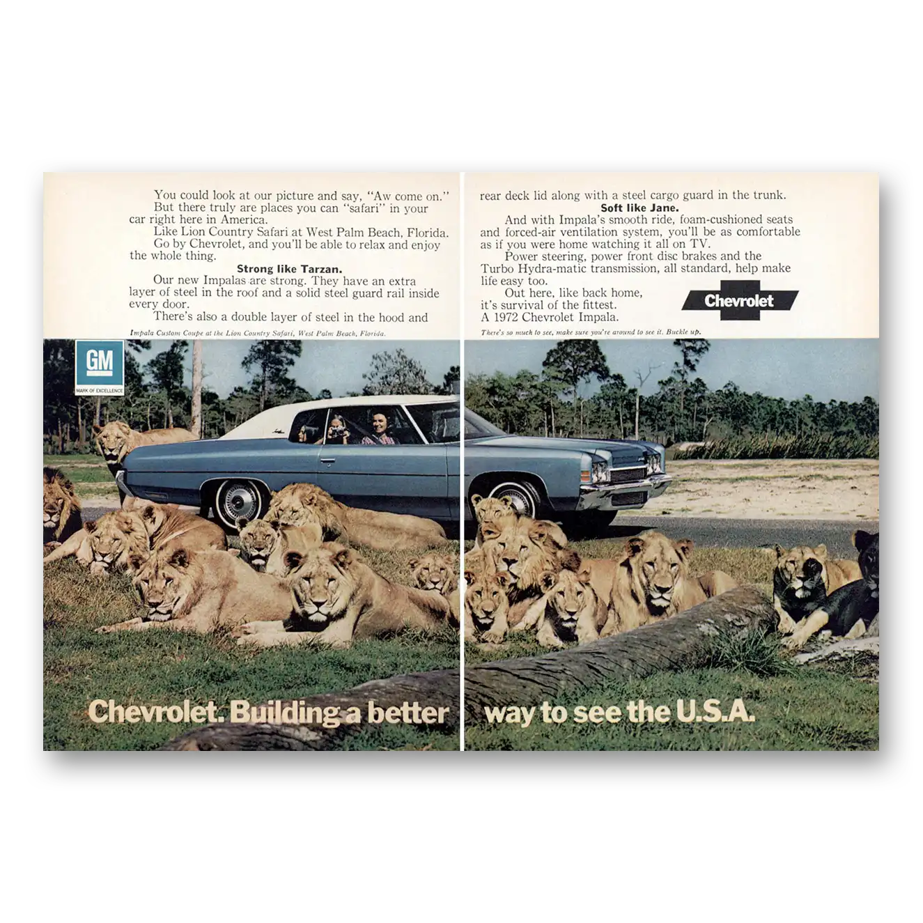 1972 Chevrolet Impala Lion Country Safari West Palm Beach Florida Vintage Magazine Print Ad