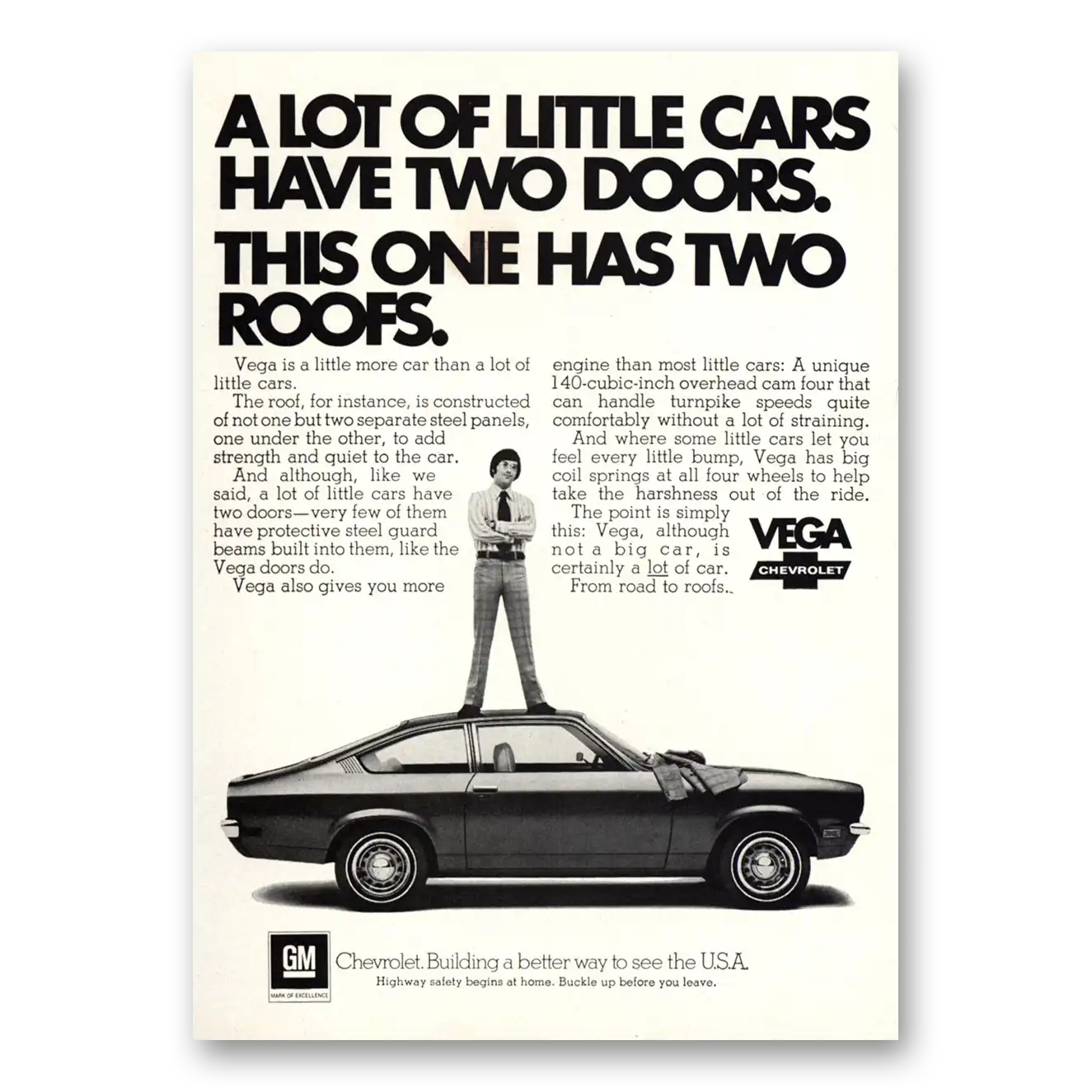 1972 Chevrolet Vega This One Has Two Roofs Vintage Magazine Print Ad