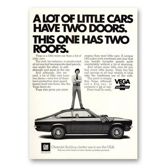 1972 Chevrolet Vega This One Has Two Roofs Vintage Magazine Print Ad