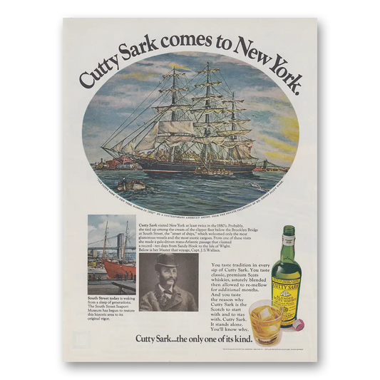 1972 Cutty Sark Comes to New York Vintage Magazine Print Ad