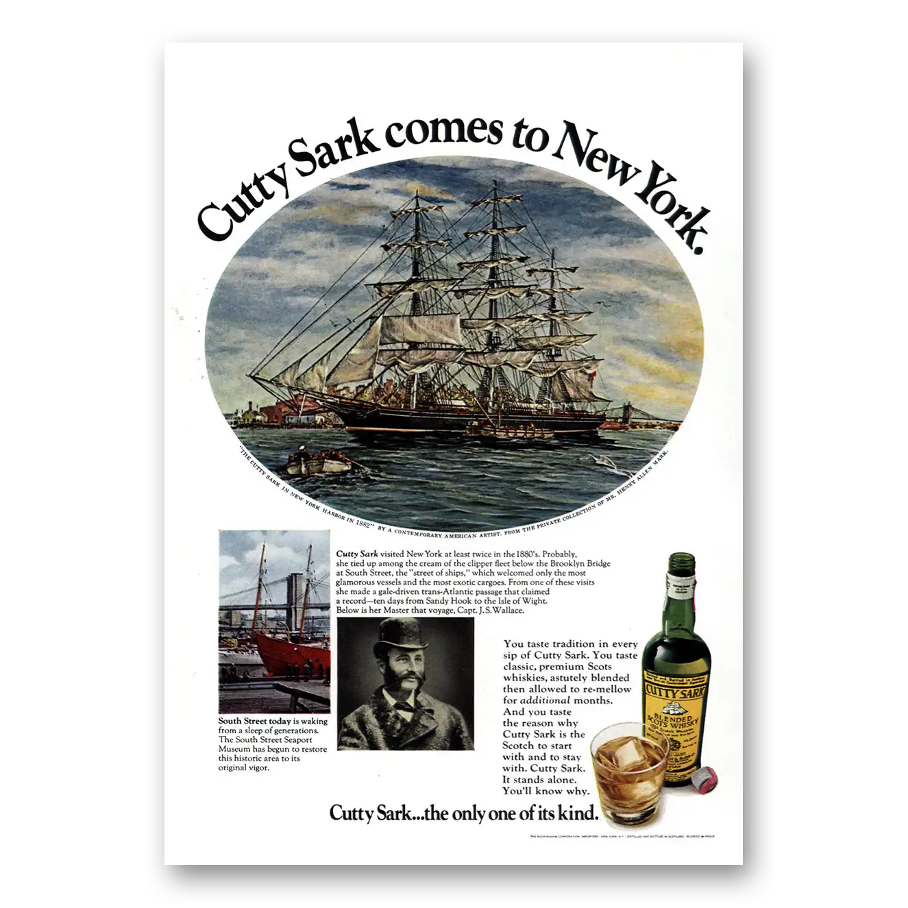 1972 Cutty Sark New York Harbor in 1882 Vintage Magazine Print Ad