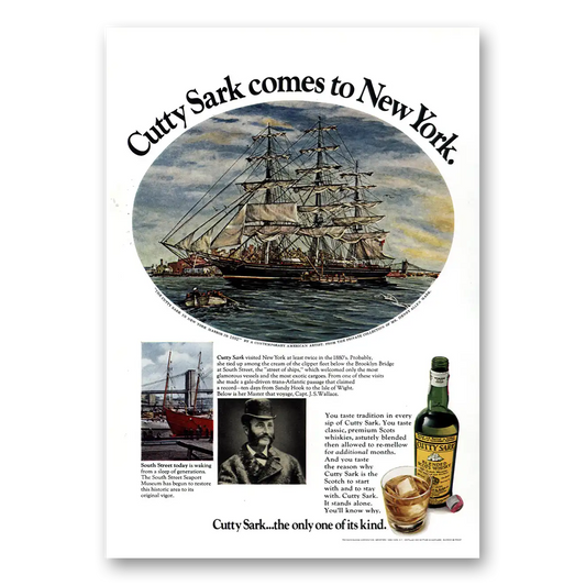 1972 Cutty Sark New York Harbor in 1882 Vintage Magazine Print Ad