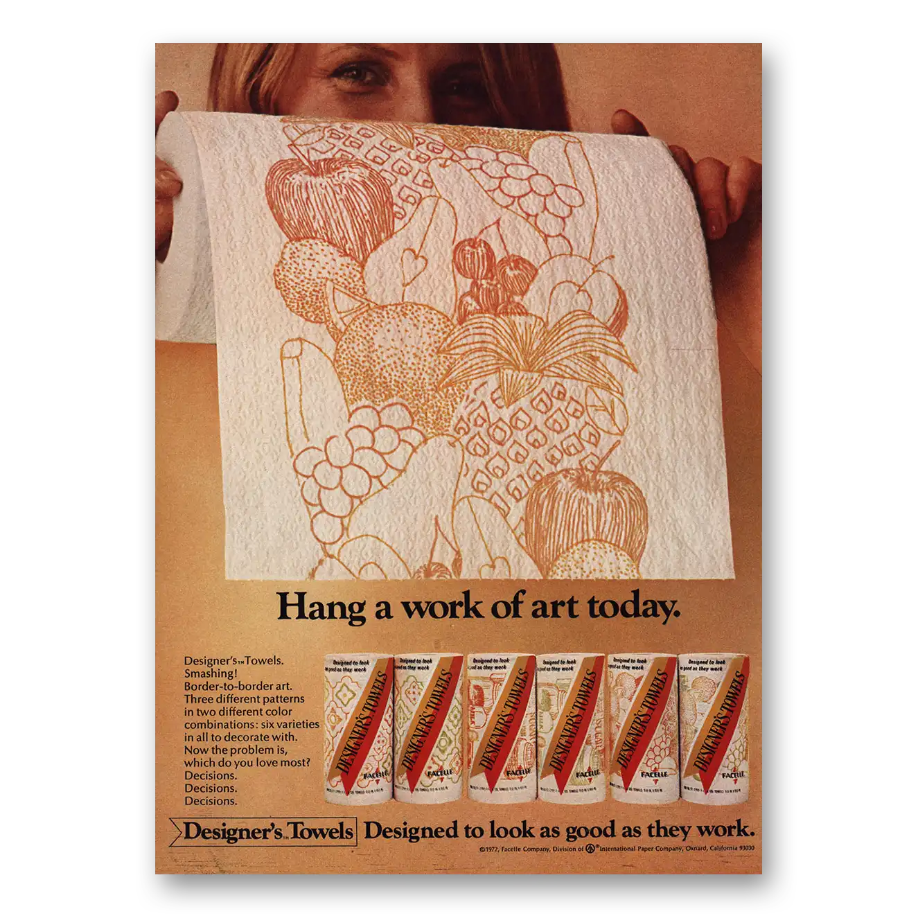 1972 Designer Towels Hang Work of Art Vintage Magazine Print Ad