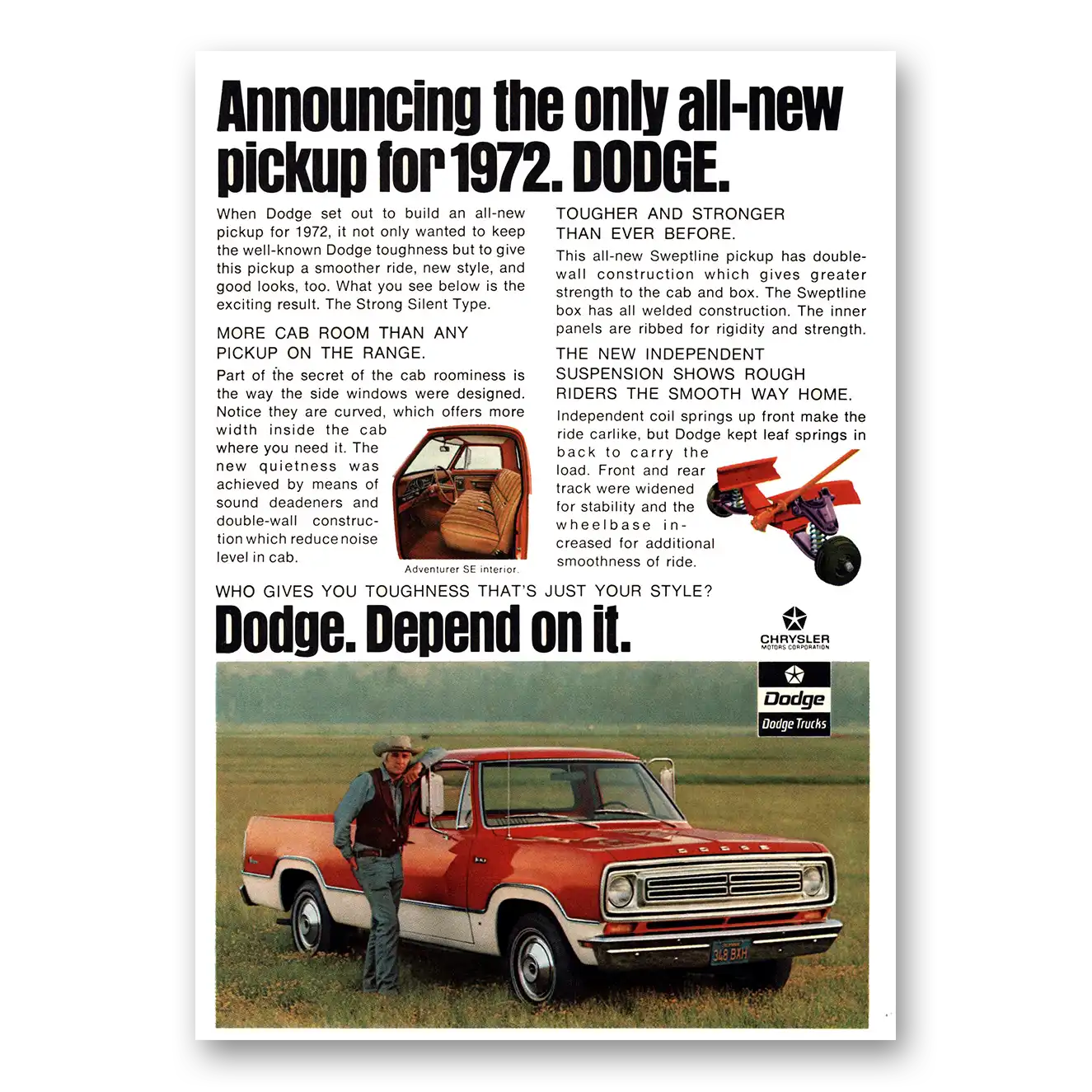 1972 Dodge Trucks Only All New Pickup for Vintage Magazine Print Ad