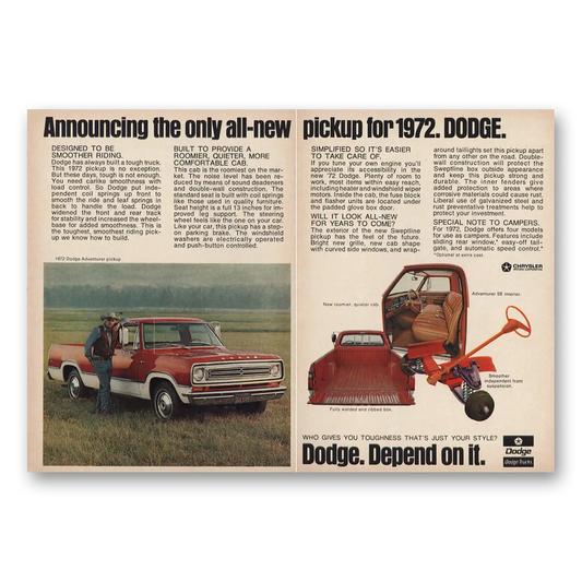 1972 Dodge Trucks Designed to Be Smoother Riding Vintage Magazine Print Ad