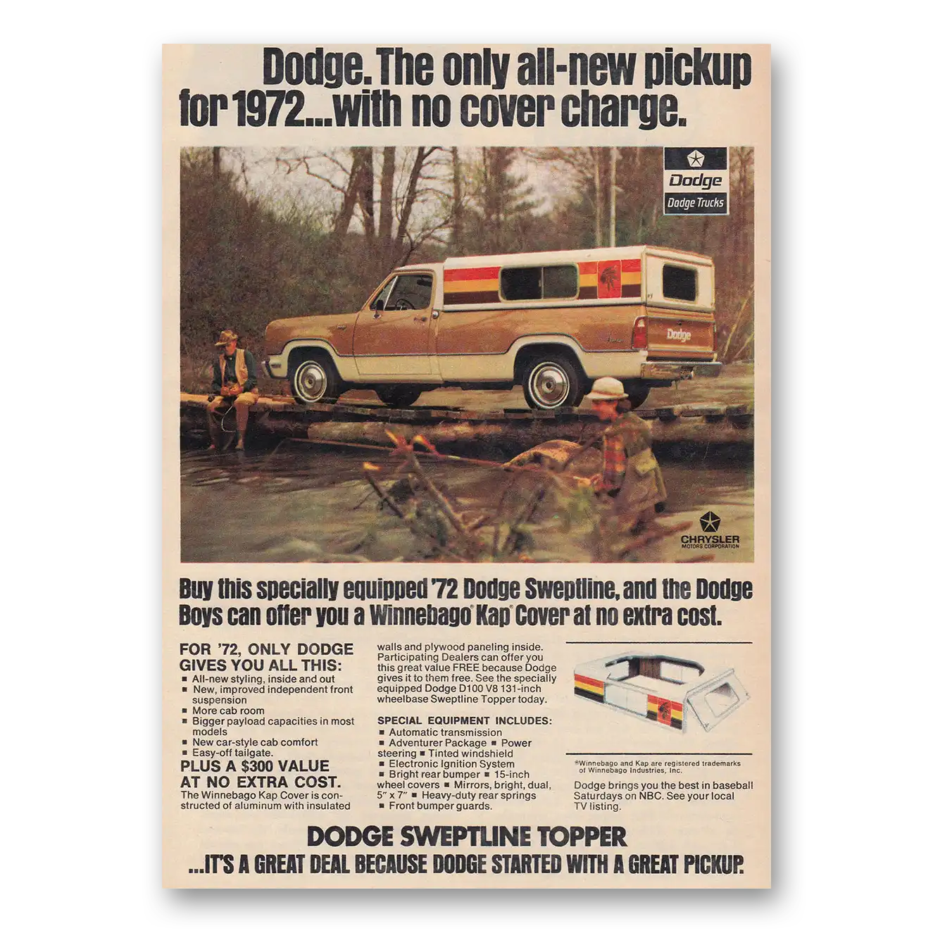 1972 Dodge Trucks No Cover Charge Vintage Magazine Print Ad