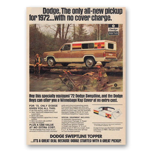 1972 Dodge Trucks No Cover Charge Vintage Magazine Print Ad